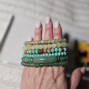 Green Beaded Bracelet Set Of 6 (B10)